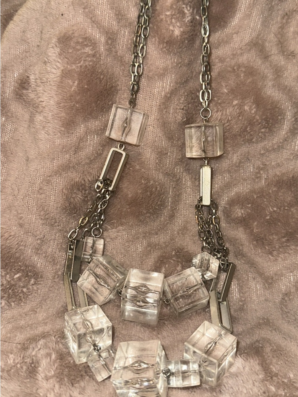 Crystal Cube Statement Necklace in Clear and Silver - Women Jewelry